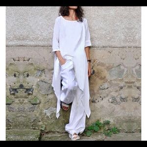 Asymmetrical White Tunic Women Shirt L